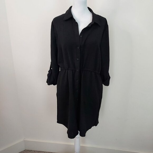 Gibsonlook Black  Shirt Dress With Drawstring Waist Size Medium - Picture 4 of 13